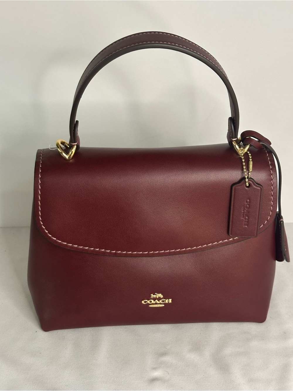 Coach CCE54 Emory Maroon Smooth Leather Top Handle Satchel with Gold Hardware
